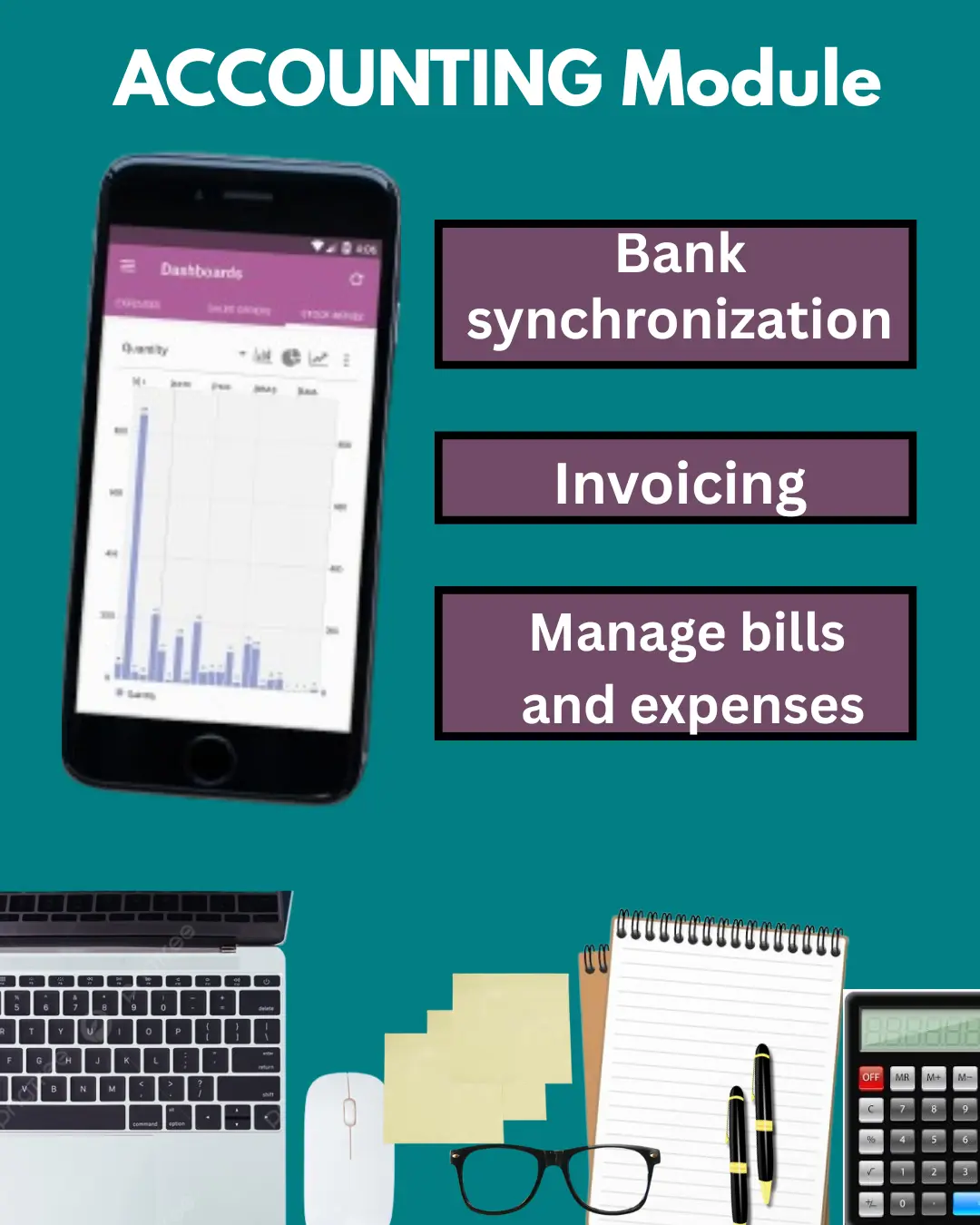 Odoo Accounting can help in bank synchronization, invoicing and managing of bills and expenses